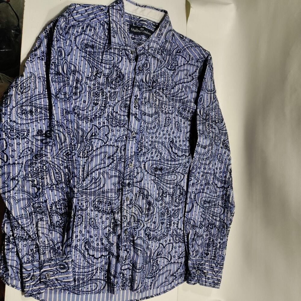 Malibu Cowboy Black Button Up Shirt Adult XL Embroidered Collar Logo Casual